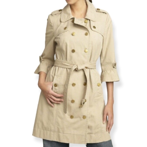 JUICY Couture Tan Trench Cotton Y2K Double Breasted Neutral Trench Coat SZ S - Picture 1 of 12